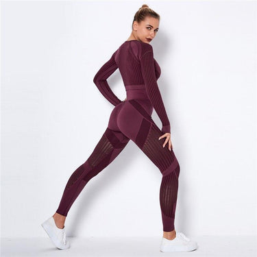 Women's Seamless Hollow Stretch Suits 2pcs Sets for Sports Fitness Gym Yoga - SolaceConnect.com