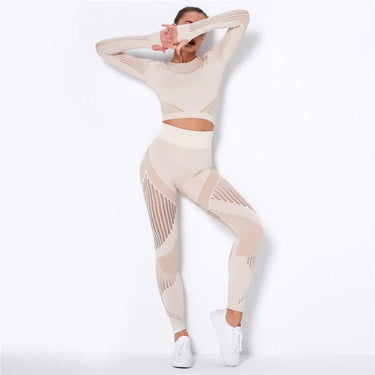Women's Seamless Hollow Stretch Suits 2pcs Sets for Sports Fitness Gym Yoga  -  GeraldBlack.com