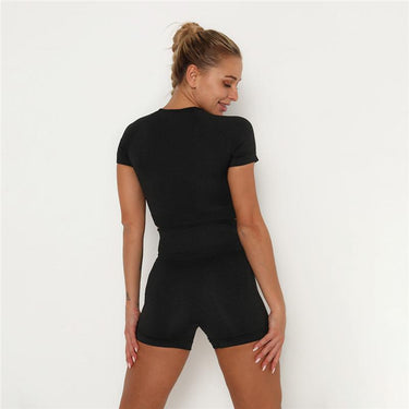 Women's Seamless Shirt Short Fitness Sports Workout Yoga Two Pieces Set - SolaceConnect.com