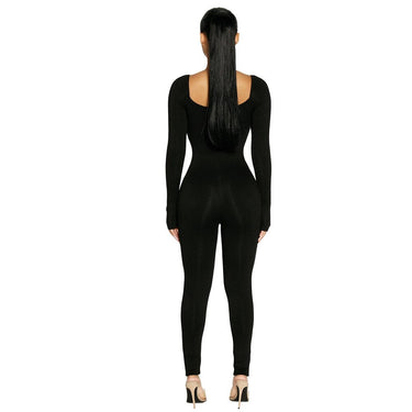 Women's Sexy Black Long Sleeve Cotton Bodycon Outfit Jumpsuits  -  GeraldBlack.com