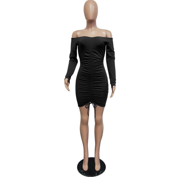 Women's Sexy Bodycon Long Sleeve O Neck Lace Up Tight Dresses  -  GeraldBlack.com