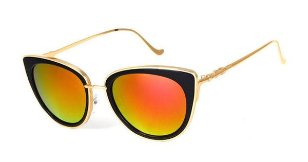 Women's Sexy Cat Eye Alloy Metal Frame Retro Sunglasses with Mirror Lens - SolaceConnect.com