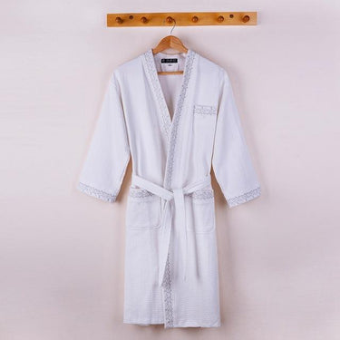 Women's Sexy Cotton White Long Sleeve Bathrobe Kimono Night Gown - SolaceConnect.com