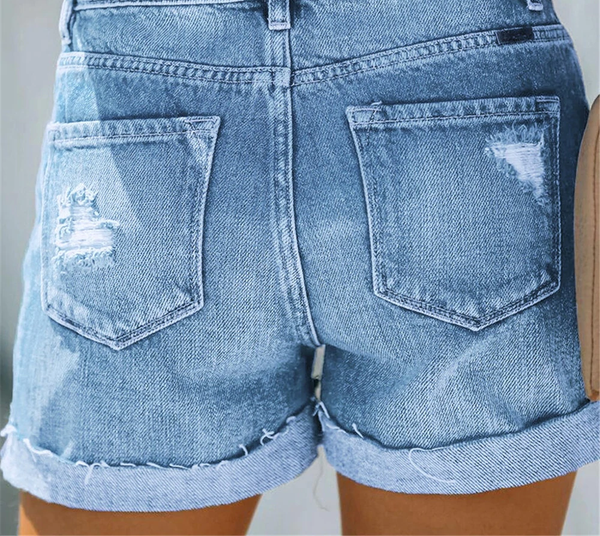 Women's Sexy Distressed Mid Waist Stretch Ripped Bottom Up Denim Shorts  -  GeraldBlack.com