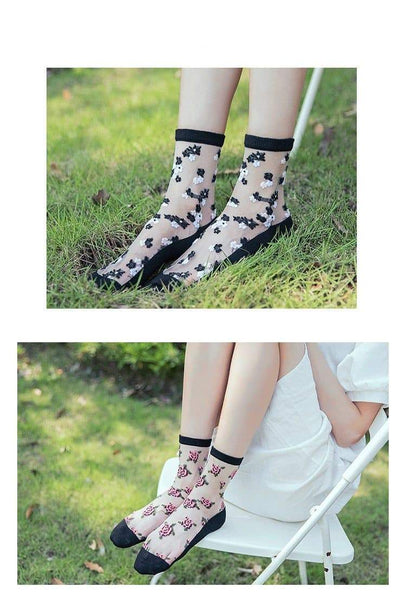 Women's Sexy Fishnet Lace Ruffle Soft Comfy Silk Socks with Frill Trim - SolaceConnect.com