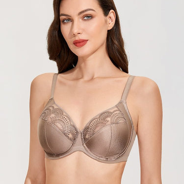 Women's Sexy Ivory Khaki Color Sheer Lace Non Padded Underwire Support Bra - SolaceConnect.com