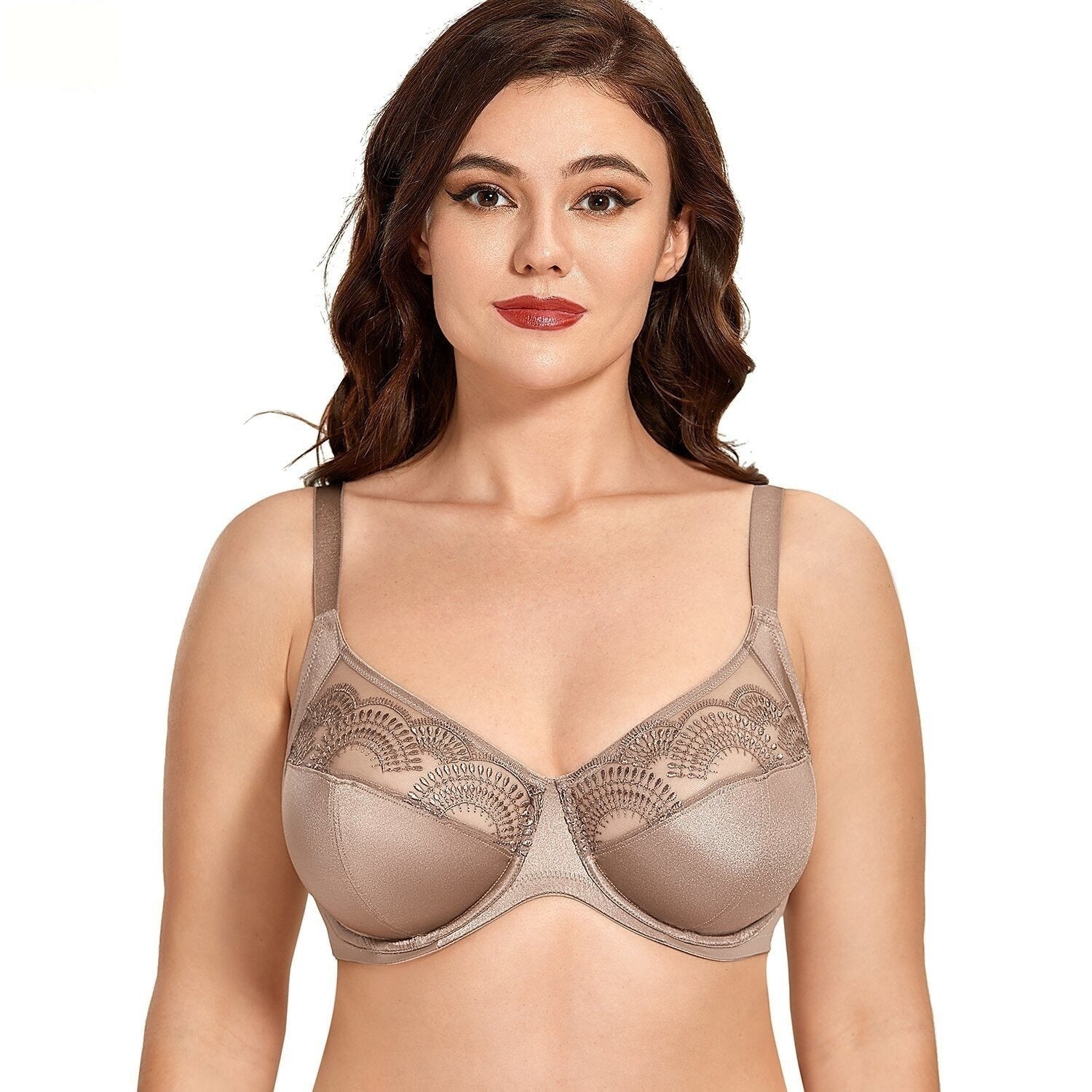 Women's Sexy Ivory Khaki Color Sheer Lace Non Padded Underwire Support Bra  -  GeraldBlack.com