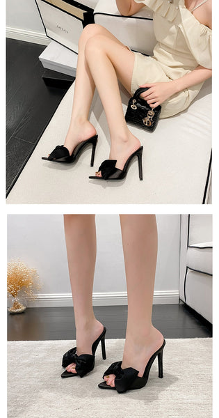 Women's Sexy Lace Pointed Large Bow Tie Thin Heel High Pumps  -  GeraldBlack.com
