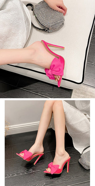 Women's Sexy Lace Pointed Large Bow Tie Thin Heel High Pumps  -  GeraldBlack.com