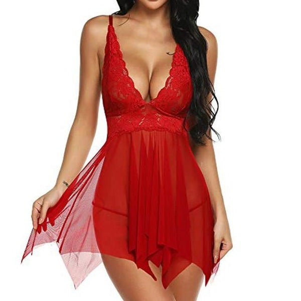 Women's Sexy Mini Nightie Lingerie Lace Through Night in Nightgowns - SolaceConnect.com