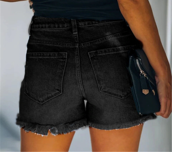 Women's Sexy Ripped High Waist Tassel Pockets Hole Rave Denim Shorts  -  GeraldBlack.com