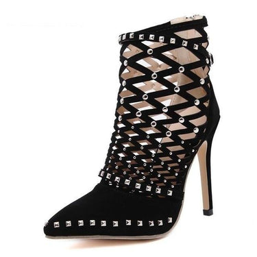 Women's Sexy Summer Studded Rivet Cut Out High Heels Ankle Boots - SolaceConnect.com