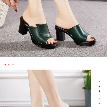 Women's Shallow Fashion Genuine Leather Square High Heel Shoes  -  GeraldBlack.com