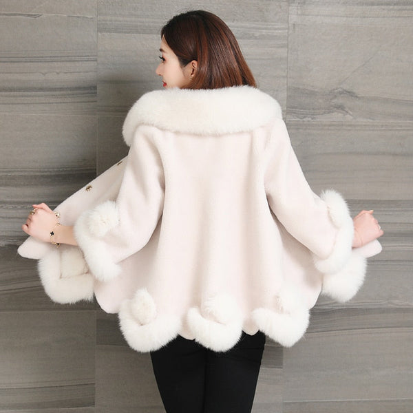 Women’s Sheep Shearling Grain Wool Fox Fur Short Winter Coats  -  GeraldBlack.com