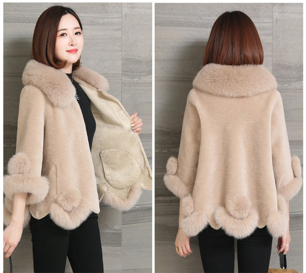 Women’s Sheep Shearling Grain Wool Fox Fur Short Winter Coats  -  GeraldBlack.com