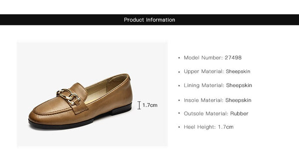 Women's Sheepskin Leather Round Toe Slip-on Metal Decor Sewing Loafers - SolaceConnect.com