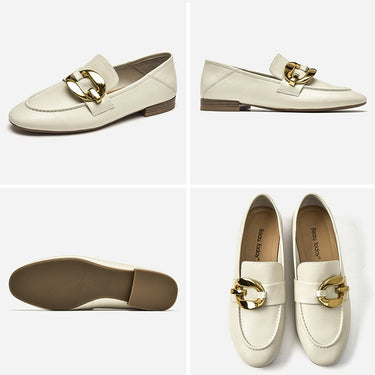 Women's Sheepskin Round Toe Metal Ring Decor Slip-on Flats Loafers - SolaceConnect.com