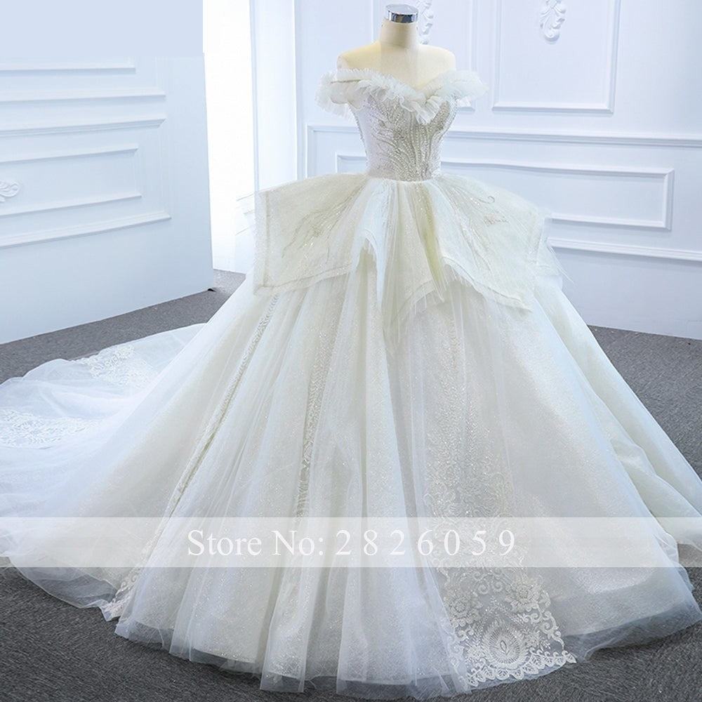 Women's Shiny Off The Shoulder Beaded Floor Length Wedding Dress  -  GeraldBlack.com