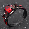 Women's Shiny Red Garnet Flower Design Black Gold Filled Engagement Ring - SolaceConnect.com