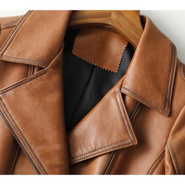 Women's Short Korean Outerwear Genuine Sheepskin Jacket for Autumn - SolaceConnect.com