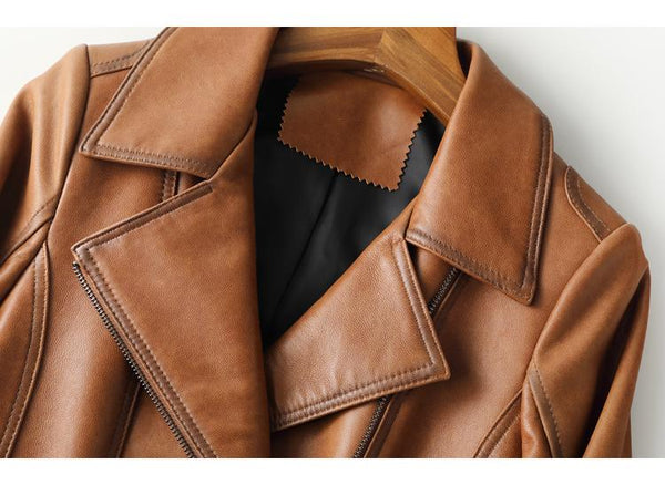 Women's Short Korean Outerwear Genuine Sheepskin Jacket for Autumn - SolaceConnect.com