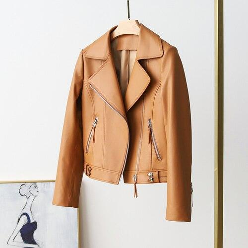 Women's Short Korean Style Real Sheepskin Jacket with Full Sleeves - SolaceConnect.com