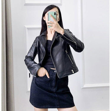 Women's Short Korean Style Real Sheepskin Jacket with Full Sleeves  -  GeraldBlack.com