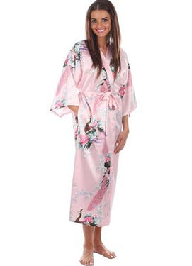 Women's Silk Black Long Flower Printed Vintage Nightgown Kimono Robes - SolaceConnect.com