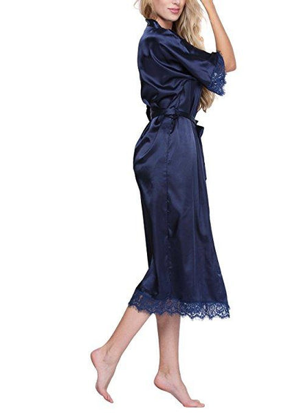 Women's Silk Rayon Plus Size S M L Black Long Nightgown Robe Sleepwear - SolaceConnect.com