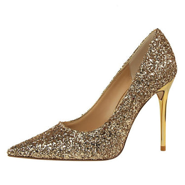 Women's Silver Blue Rose Gold Heels Stiletto Glitter Prom Pumps Shoes - SolaceConnect.com