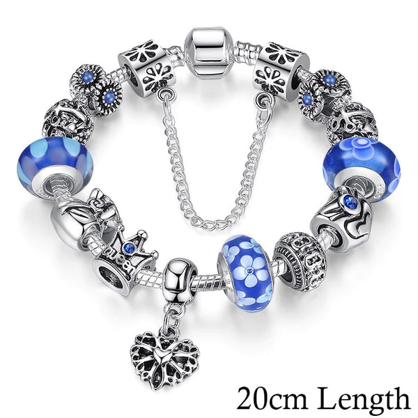 Women's Silver Charms Bracelet and Bangles with Queen Crown Beads  -  GeraldBlack.com