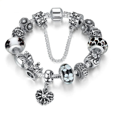 Women's Silver Charms Bracelet and Bangles with Queen Crown Beads  -  GeraldBlack.com