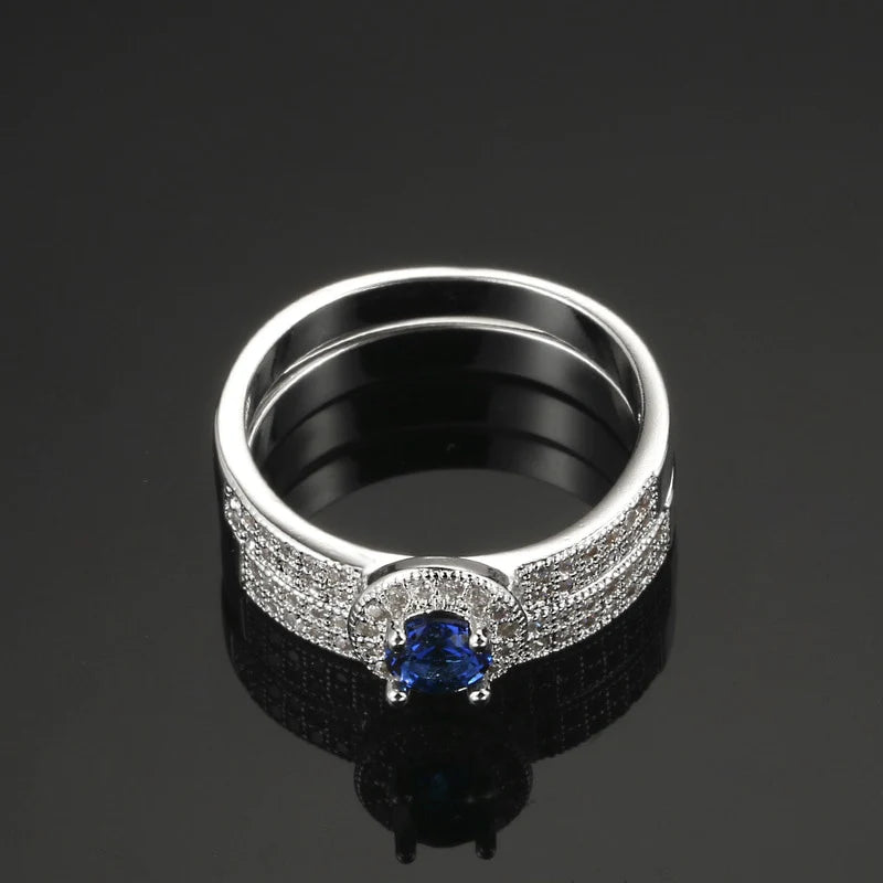 Women's Silver Color Blue Crystal Fashion Wedding and Engagement Ring  -  GeraldBlack.com