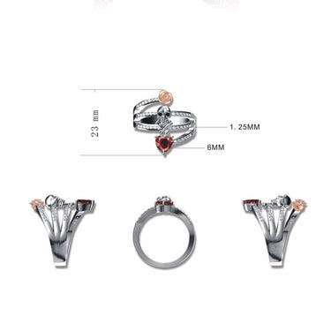 Women's Silver Plated Crystal Austrian Heart Shape Gothic Skull Rose Ring - SolaceConnect.com