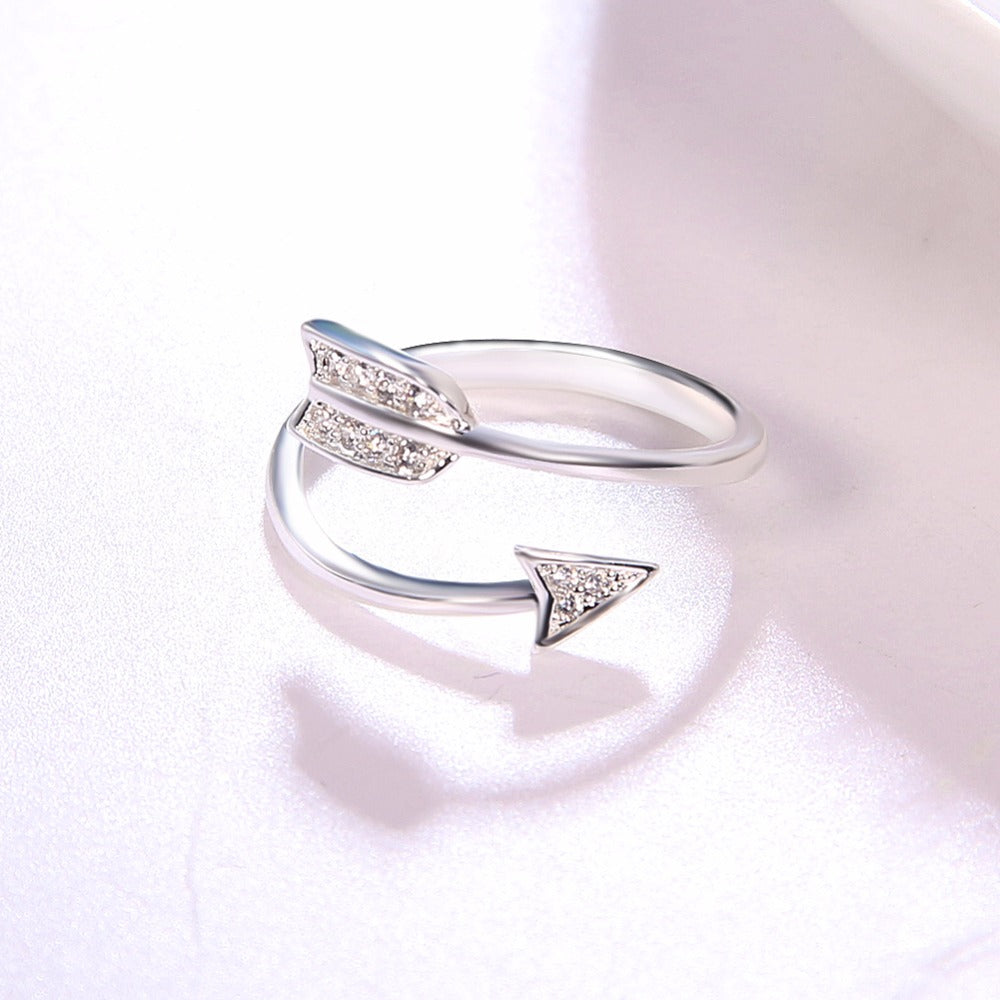 Women's Silver Plated Cubic Zirconia Adjustable Arrow Engagement Ring - SolaceConnect.com