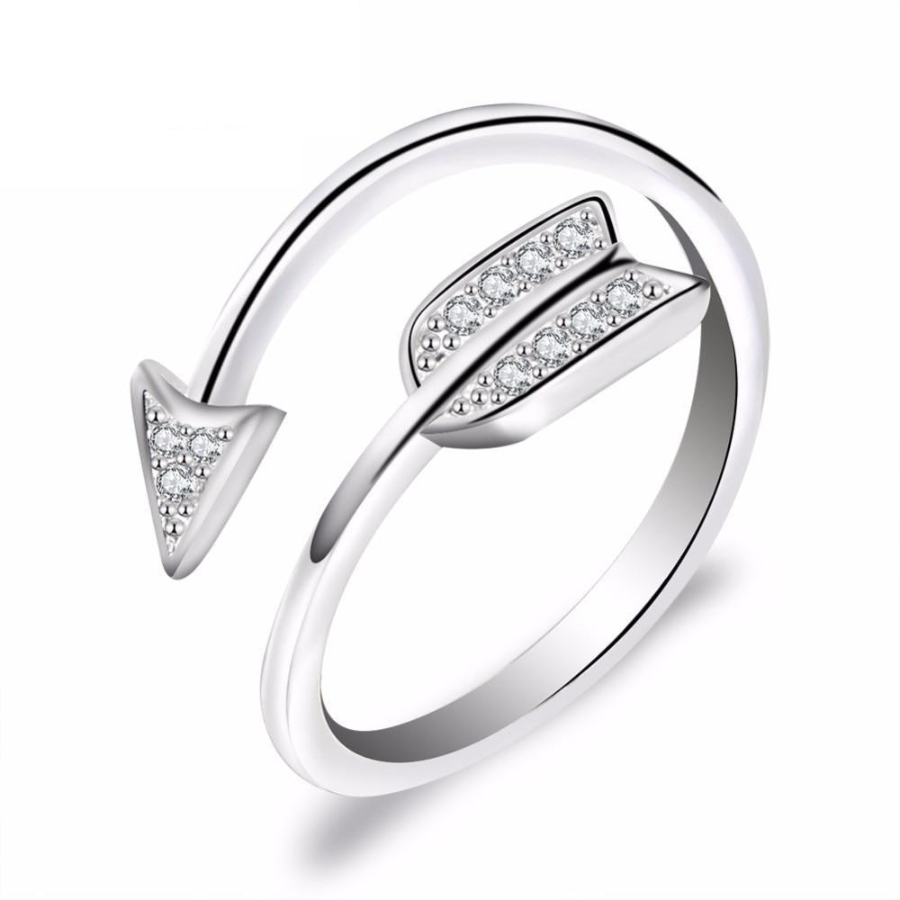 Women's Silver Plated Cubic Zirconia Adjustable Arrow Engagement Ring  -  GeraldBlack.com
