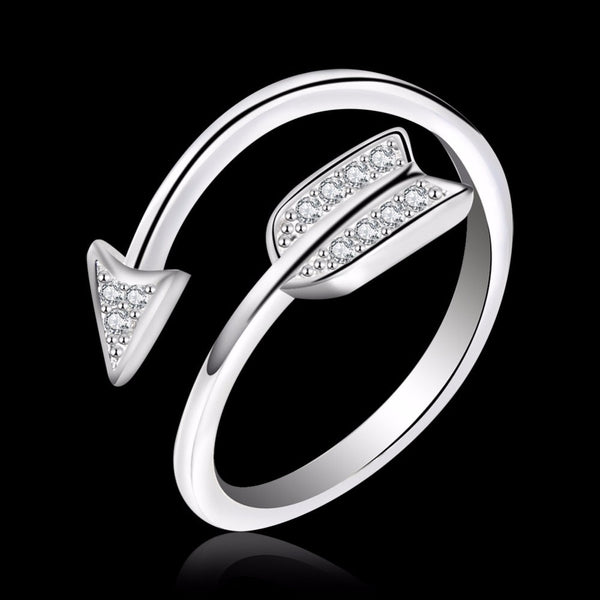 Women's Silver Plated Cubic Zirconia Adjustable Arrow Engagement Ring  -  GeraldBlack.com