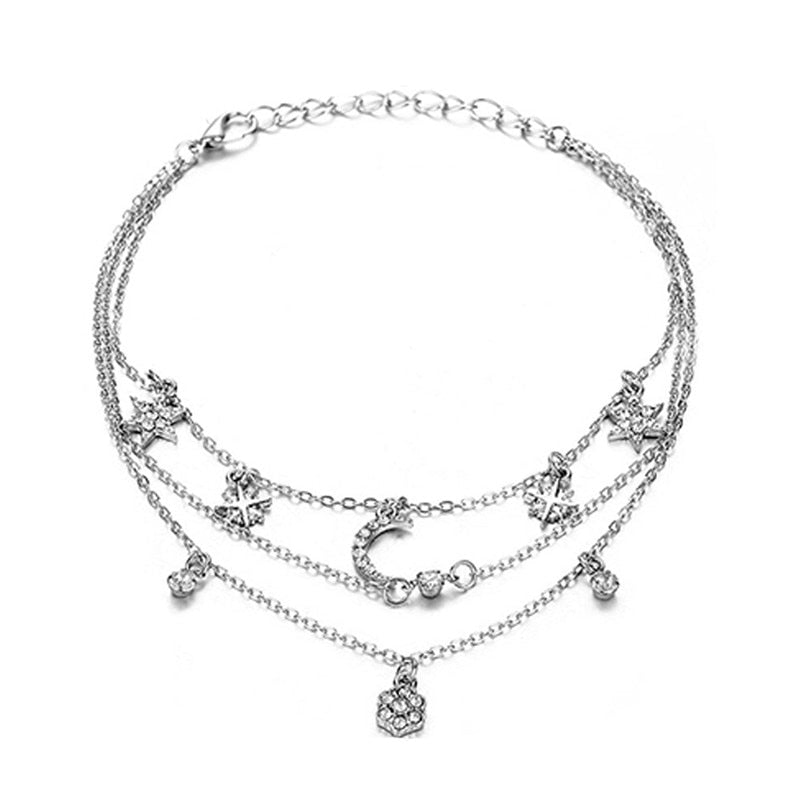 Women's Simple Stylish Charm Multilayer Cross Heart Star Moon Anklets  -  GeraldBlack.com