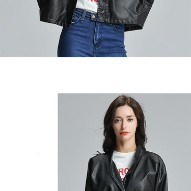 Women's Single Breasted Long Sleeve Synthetic Leather Casual Motorcycle Jacket - SolaceConnect.com