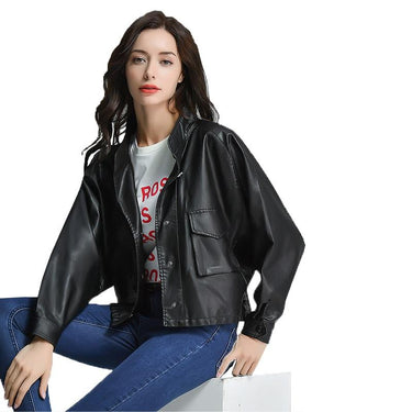 Women's Single Breasted Long Sleeve Synthetic Leather Casual Motorcycle Jacket  -  GeraldBlack.com