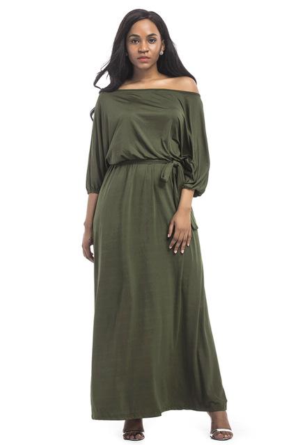 Women's Slash Neck Lantern Sleeve Solid Long Maxi Dress for Evening Party - SolaceConnect.com