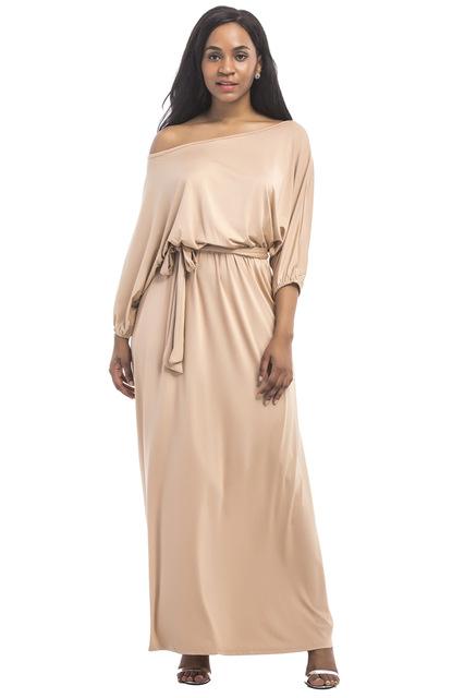Women's Slash Neck Lantern Sleeve Solid Long Maxi Dress for Evening Party - SolaceConnect.com