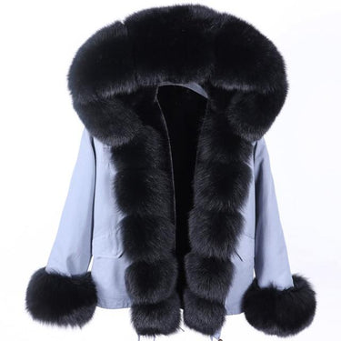 Women's Slim Natural Raccoon Real Fox Fur Hood Winter Short Coats & Jackets  -  GeraldBlack.com