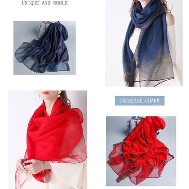 Women's Soft Solid Color Silk Long Size Pashmina Wraps Bandana Shawl  -  GeraldBlack.com
