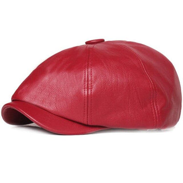 Women's Spring Autumn Faux Leather Solid Red Black Beret Hat - SolaceConnect.com