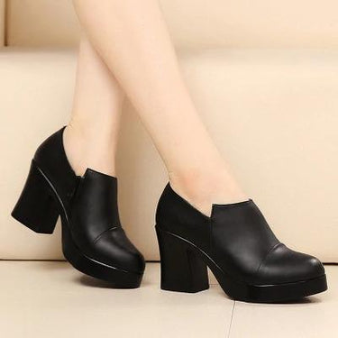 Women's Spring Autumn Genuine Leather Shoes with Thick High Heels - SolaceConnect.com