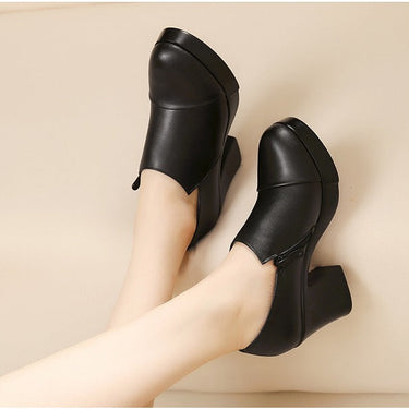 Women's Spring Autumn Genuine Leather Shoes with Thick High Heels  -  GeraldBlack.com