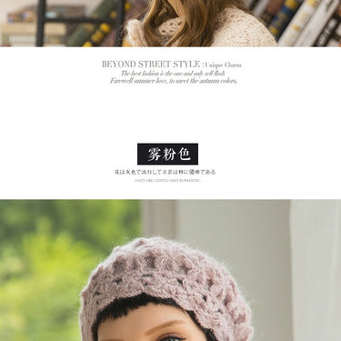 Women's Spring Autumn Knitted Korean Double-Decker Flower Berets Caps - SolaceConnect.com