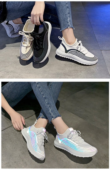 Women's Spring Breathable Knit Comfortable Soft Night Reflective Sneakers - SolaceConnect.com
