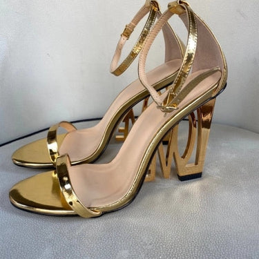 Women's Strange Style Gold Love High Heel Pumps with Ankle Strap  -  GeraldBlack.com